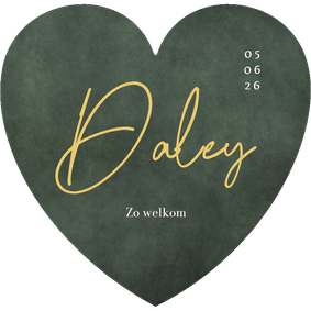 Stijlvol groengeboortekaartje jongen in hartvorm uitgesneden