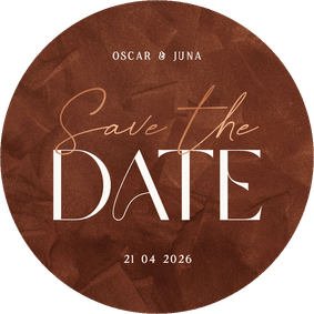 Stijlvolle kaart save the date roestbruin in cirkelvorm