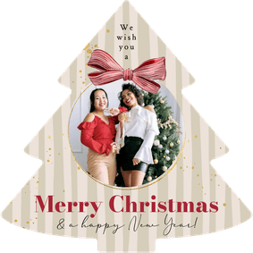 Stijlvolle kerstkaart kerstboom strik watercolor foto streep