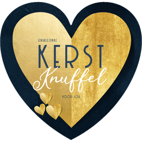 Stijlvolle kerstkaart kerstknuffel hartvorm goudlook blauw
