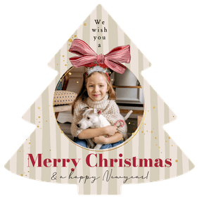 Stijlvolle kerstkaart strik watercolor kerstbal foto streep