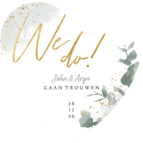 Stijlvolle trouwkaart waterverf eucalyptus & gouden spetters