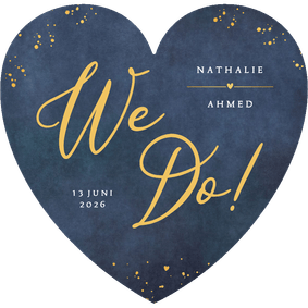 Stijlvolle trouwkaart We Do - donkerblauw in hartjesvorm