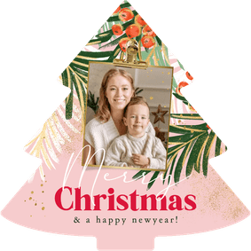 Trendy kerstkaart botanische takken foto goudlook