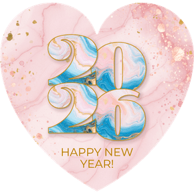 Trendy nieuwjaarskaart roze hartje met marmeren jaartal