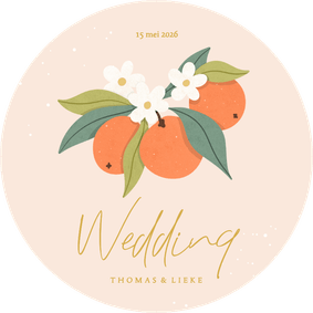 Trendy ronde trouwkaart oranje met sinaasappels