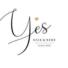 Trouwkaart yes hartvorm minimalistisch stijlvol