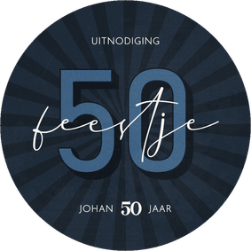 Uitnodiging cirkelvorm 50 feestje blauw vintage