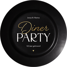 Uitnodiging dinerparty in vorm van zwart bord cirkelvorm