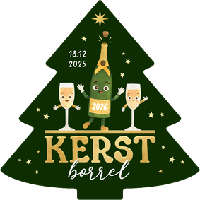 Uitnodiging kerstborrel zakelijk kerstboom vrolijk champagne