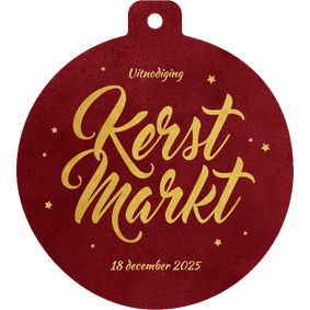 Uitnodiging kerstmarkt vorm kerstbal rood sterren