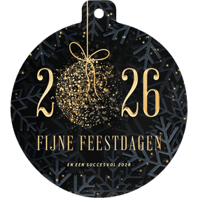 Zakelijke kerstkaart 2026 in kerstbalvorm met sneeuw