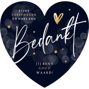 Zakelijke kerstkaart bedankt hartvorm sterren goud hartje