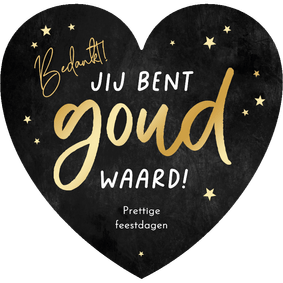 Zakelijke kerstkaart hartvorm bedankt goud waard collega