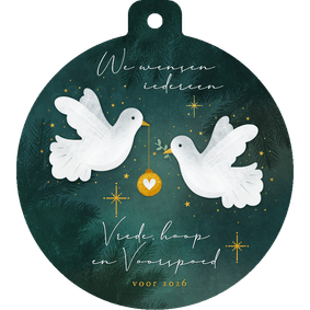 Zakelijke kerstkaart in kerstbal vorm met witte duifjes