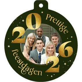 Zakelijke kerstkaart kerstbal foto 2026 jaartal goud sterren