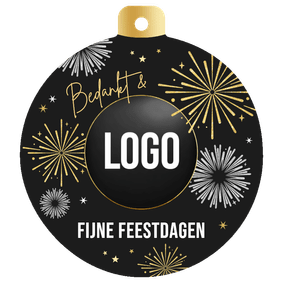 Zakelijke kerstkaart kerstbal vuurwerk fijne feestdagen logo