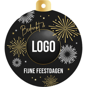Zakelijke kerstkaart kerstbal vuurwerk fijne feestdagen logo