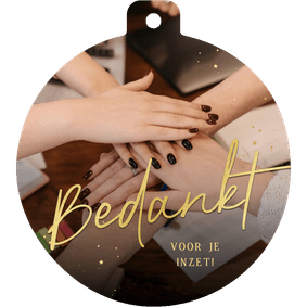Zakelijke kerstkaart kerstbalvorm grote foto bedankt goud