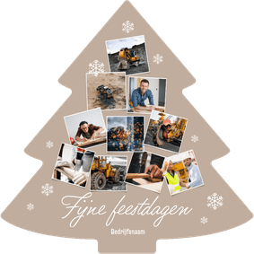 Zakelijke kerstkaart kerstboom fotocollage beige sneeuw 