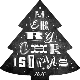 Zakelijke kerstkaart kerstboom krijtbord lettering chalk