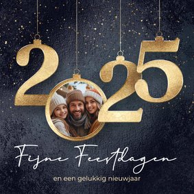 2025 Kerstkaart gouden kerstballen met foto