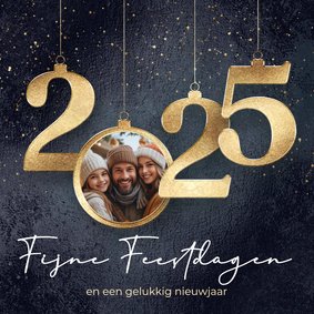 2025 Kerstkaart gouden kerstballen met foto