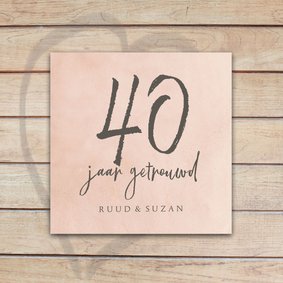 40 jarige jubileum uitnodigingskaart hout en roze watercolor