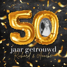 50 jaar getrouwd uitnodiging jubileum krijtbord goud