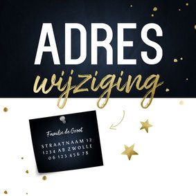 Adreswijziging kerstkaart met sterren en papiertje