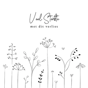 Artistieke condoleancekaart met handgetekende wilde bloemen