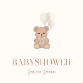 Babyshower uitnodiging neutral met lief beertje en ballonnen