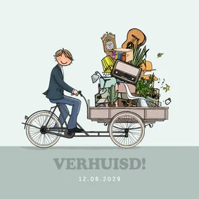 Bakfiets verhuiskaart jongeman