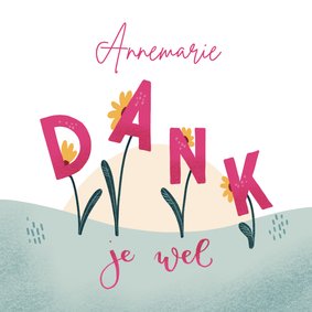 Bedank kaart met bloemen en plek voor een naam