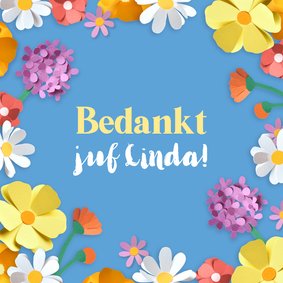 Bedankkaart bloemenrand juf