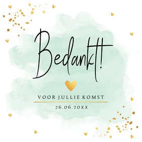 Bedankkaart bruiloft waterverf mintgroen goudlook confetti