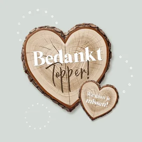 Bedankkaart collega medewerker hout hart topper afscheid