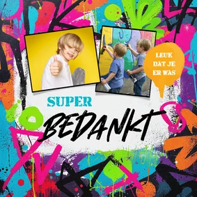 Bedankkaart communie lentefeest graffiti stoer kleurrijk