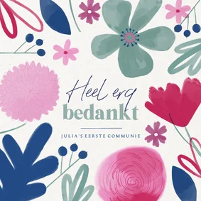 Bedankkaart eerste communie kleurrijke bloemen meisje