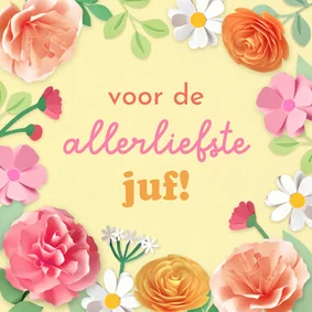 Bedankkaart juf bloemenrand