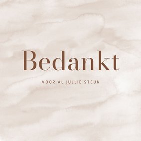 Bedankkaart met beige waterverfachtergrond minimalistisch