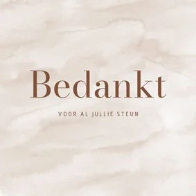 Bedankkaart met beige waterverfachtergrond minimalistisch