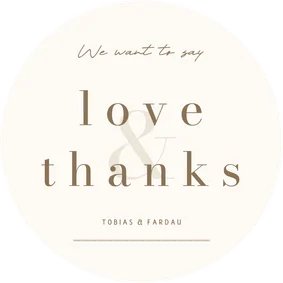 Bedankkaart modern beige met bruin love & thanks ronde vorm