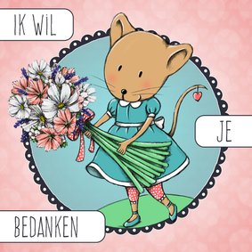 Bedankkaart muis bloemen - IH