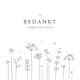 Bedankkaart subtiel ingetogen lijnillustratie wilde bloemen 