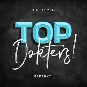 Bedankkaart top dokters krijtbord typo hip blauw