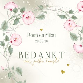 Bedankkaart trouw met roze klokwinde