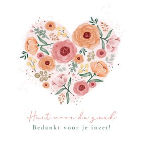 Bedankkaart voor collega met bloemen die een hart vormen