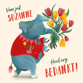 Bedankkaart voor juf met olifant