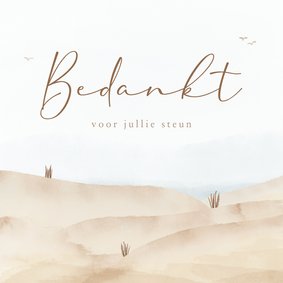 Bedankkaart waterverf met zand, duinen en vogeltjes